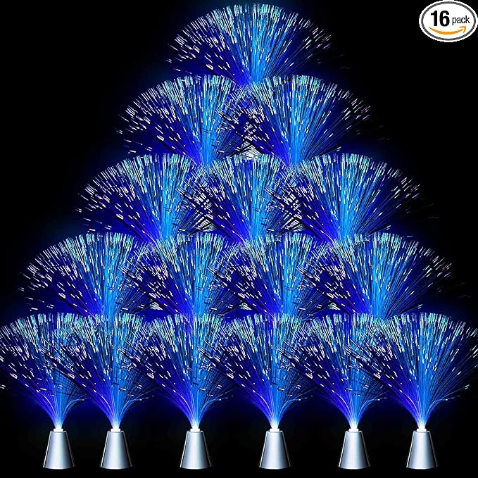 Patelai 16 Pcs LED Fiber Optic Lamp Color Changing Fiber Optic Night Light with Multicolor Glow Decorative Table Centerpiece for Sensory Bedroom Halloween Party Holiday Decorations (Stylish,Blue)