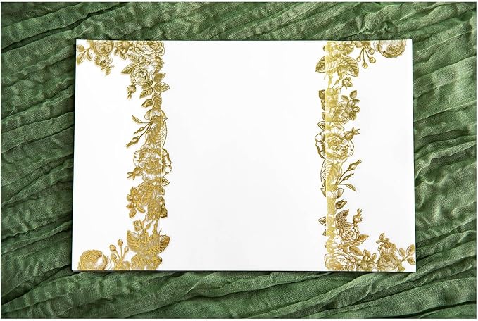 PONATIA 50 PCS Vellum Jackets for 5x7 Wedding Invitation Cards- 135gsm Floral Printed Vellum Sleeves, Invitation Cards Wraps (Champagne Gold Foil)