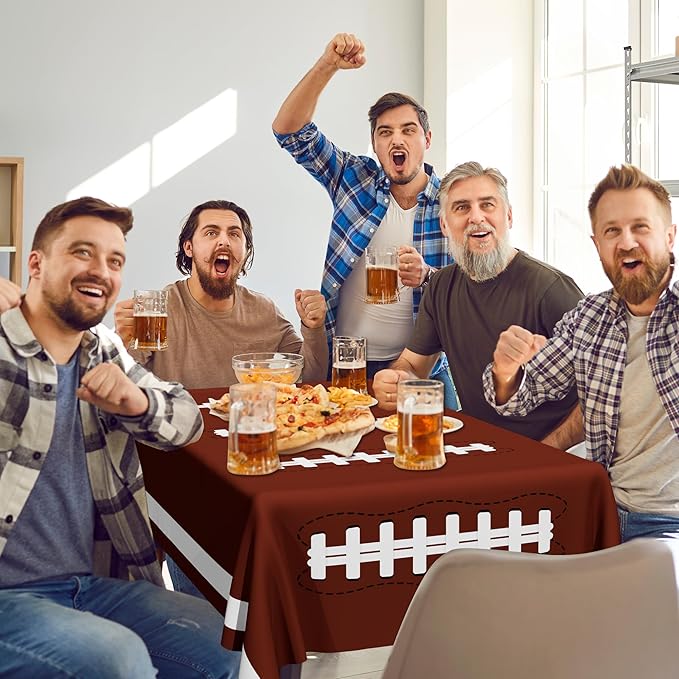 QZYL Football Party Decorations 2025, Disposable Football Tablecloth, 2 PCS Brown Green Decoration Runner, Game Day Theme Table Cloth, Plastic Table Cover for Game Day Touchdown Party Supplies