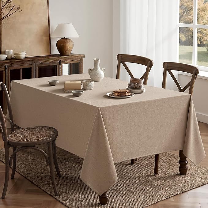 MIULEE Brown Linen Tablecloth 60x84 Inch Rectangle Table Cloth Waterproof,Stain Resistant & Wrinkle Resistant for Dining Party Wedding