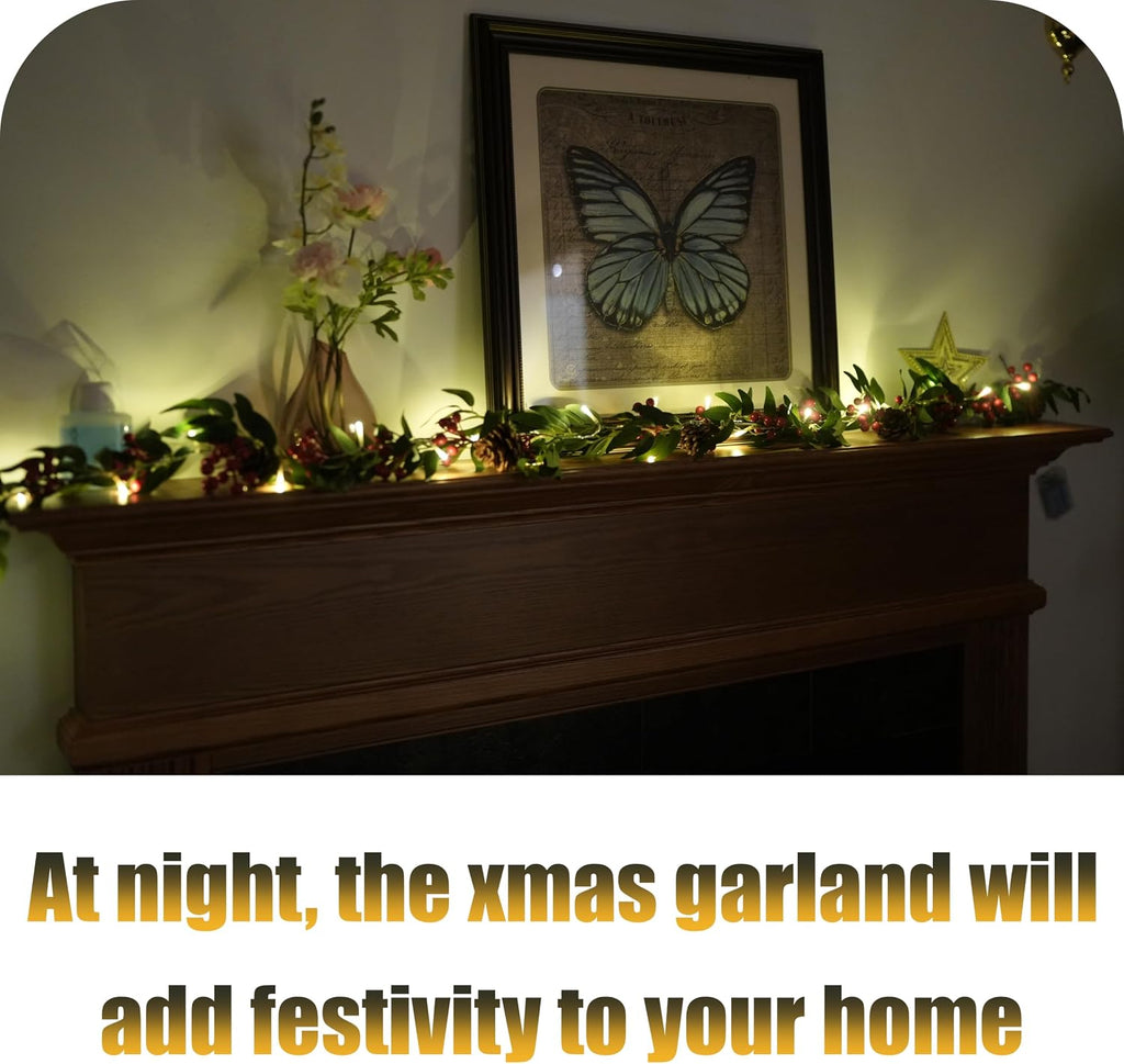 6ft pre-lit christmas garland with lights - artificial on a desk or shelf