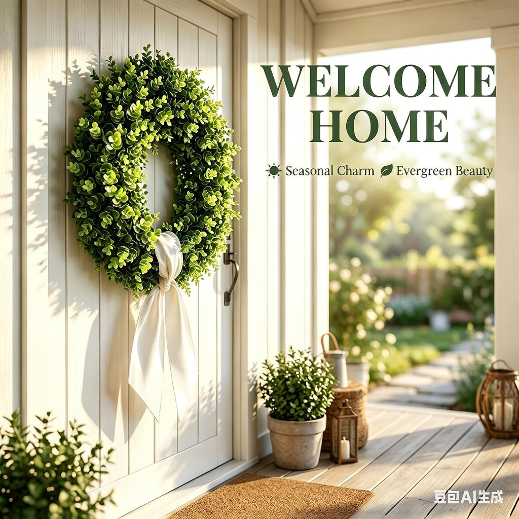 boxwood wreaths for front door artificial green spring, side view