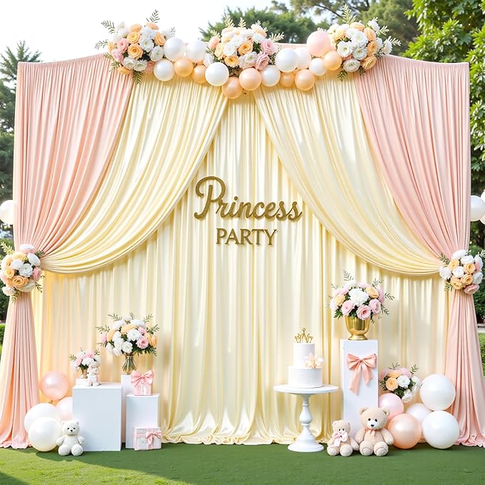Champagne Glitter Backdrop Curtain for Parties Wedding,10Ft x 10Ft Satin Shimmer Photo Backdrop,Non-Wrinkle Sparkle Drapes for Backdrop,Back Drop for Photography, Birthdays,Weddings,Prom