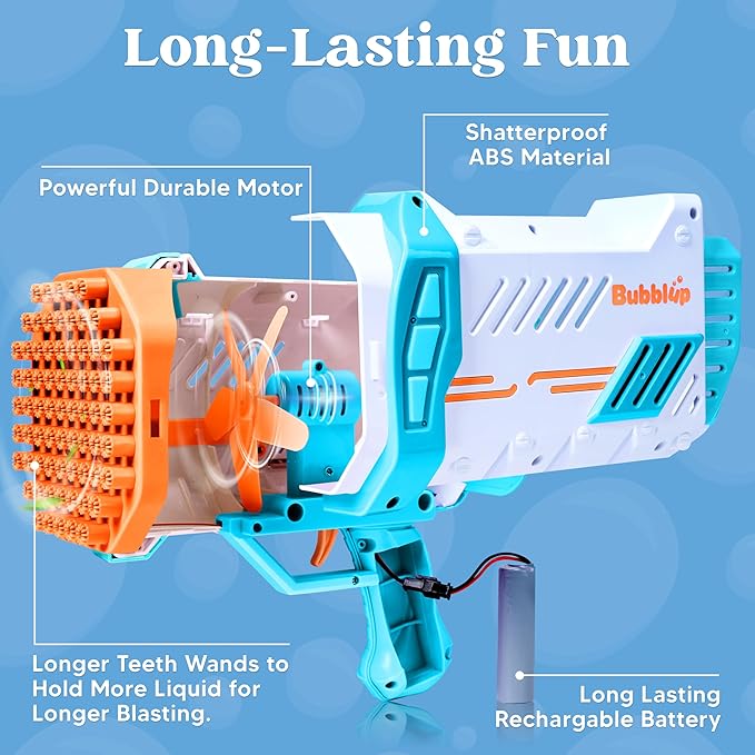 Sloosh Bubble Machine Guns, 69 Holes Bubble Gun Blaster Blower for Kids Adults, Colored Lights Bazooka Rocket Shape with Solution Outdoor, Summer Toys, Gifts, Party Favors, Wedding, Birthday, Easter