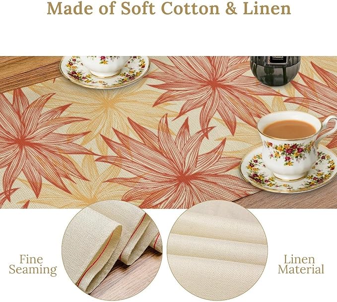 Autumn Chrysanthemum Table Runner, Vintage Modern Geometric Floral Boho Table Runner for Kitchen Dining Bedroom Living Room Table Decor for Indoor Outdoor Home Party, 13x70 Inch