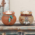 BLACK FOREST DECOR Southwest Pots Candle Holders – Set of 2 Rustic Votive Holders – Twine & Bead Accent – 3.6" x 2.8"