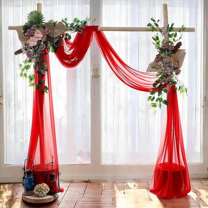 MDS Halloween Chiffon Draping Fabric - 2 Panel, 30" Wide x 100ft Long - Sheer Spooky Arbor & Canopy Drapery for Haunted House Backdrops, Party Ceilings, DIY Costumes & Themed Events - Red