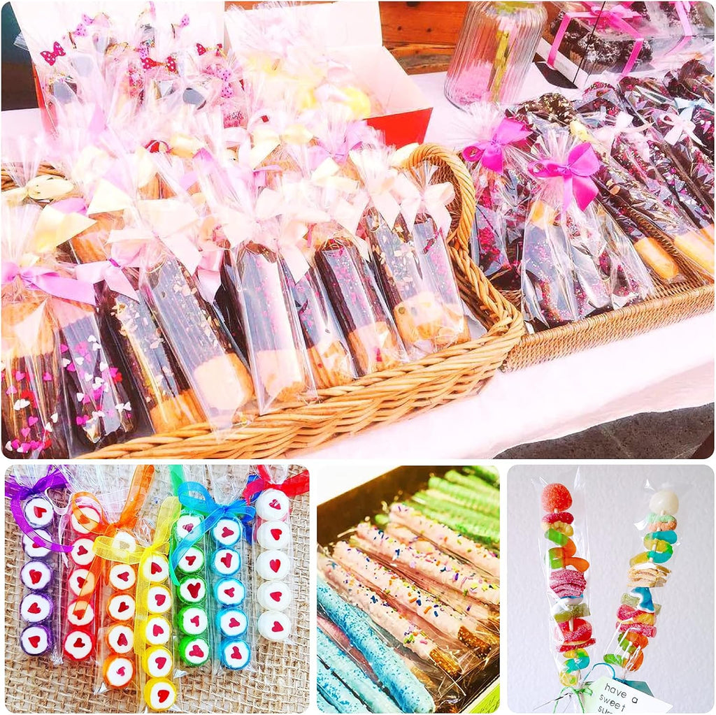 200 Pcs Thickened Pretzel Rod Bags - 2x10 Inches, Self Sealing Cellophane, Clear Individual Bags for Chocolate, Candies, Cookies