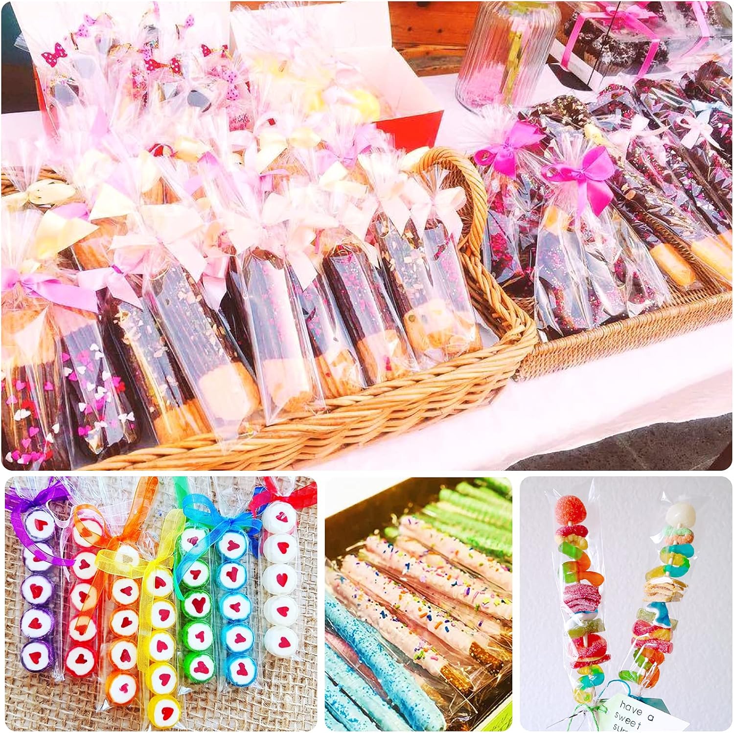 200 Pcs Thickened Pretzel Rod Bags - 2x10 Inches, Self Sealing Cellophane, Clear Individual Bags for Chocolate, Candies, Cookies