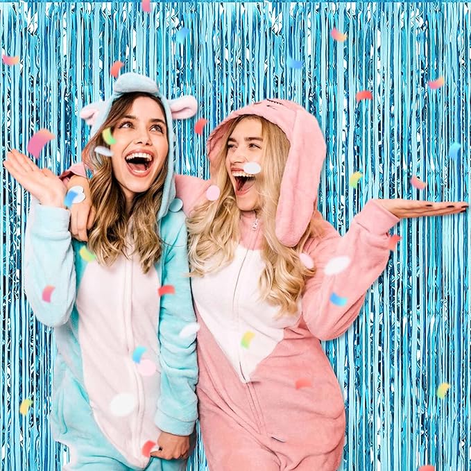 6 Pack Light Blue Foil Fringe Curtains Backdrop, 3.28 x 8.2 Ft Metallic Streamers Tinsel Curtains Background for Photo Booth, Birthday, Weddings, Carnivals, Graduation, Themed Party Decorations