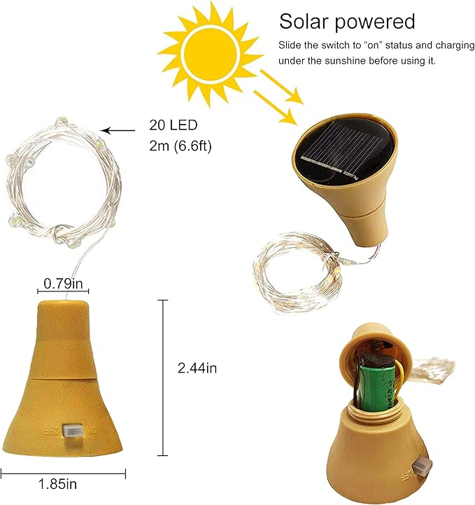 Upgraded 8 Pack Solar Wine Bottle Lights, 20LED Silver Wire Cork Lights Waterproof Fairy Lights for Liquor Bottles Crafts Party Wedding Halloween Christmas Decor(Warm White)