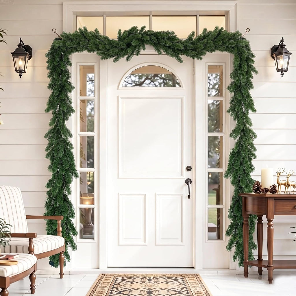 6ft 1pcs prelit realistic faux norfolk pine garland, front angle view