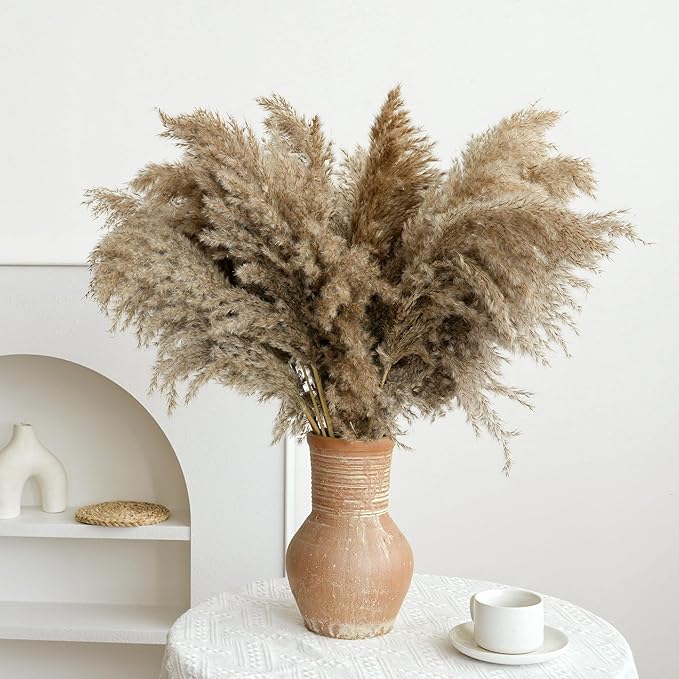 30-inch Tall Nature Pampas Grass Bouquet Decor - Boho Flowers and Feathers for Centerpieces, Perfect for Tall Floor Vase Fillers, Home Decor, Living Room, and Wedding Decor (20Pcs)