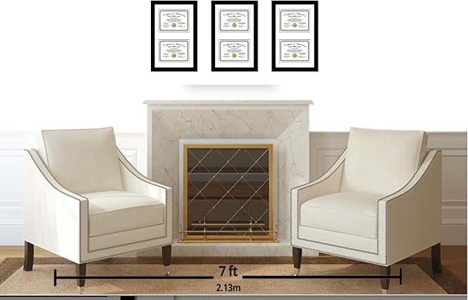 Creative Picture Frames 10X16Bk-W Black Vertical Double Diploma Frame With 2 Opening White Matting | Holds 2-6X8-Inch Documents With Installed Wall Hanger (White Mat-Vertical Black Frame, 7X9)