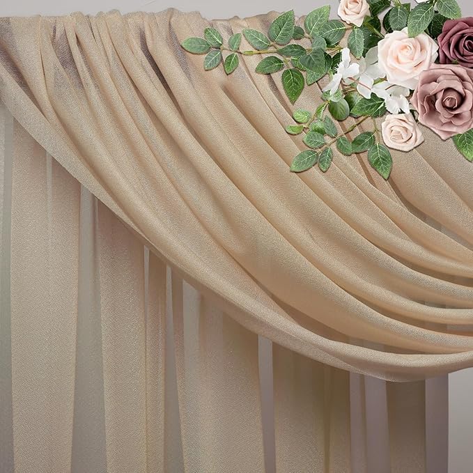 Wedding Arch Draping Fabric 3 Panels 28.7" x 20FT Nude Sheer Chiffon Backdrop Drapes for Wedding Ceremony Birthday Party Bridal Shower Outdoor Decoration