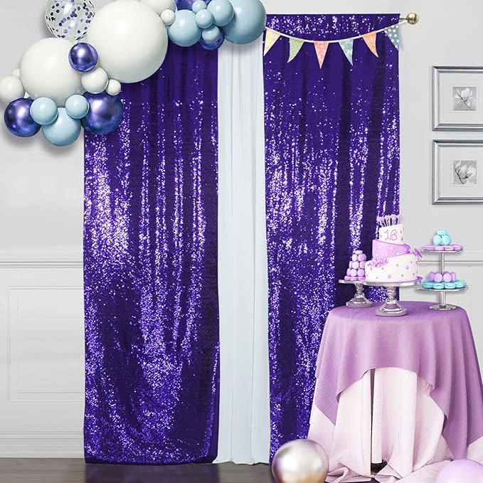 SquarePie Sequin Backdrop Curtain Non-Transparent Sparkly Background for Wedding Party 2FT x 8FT Purple 2 Panel
