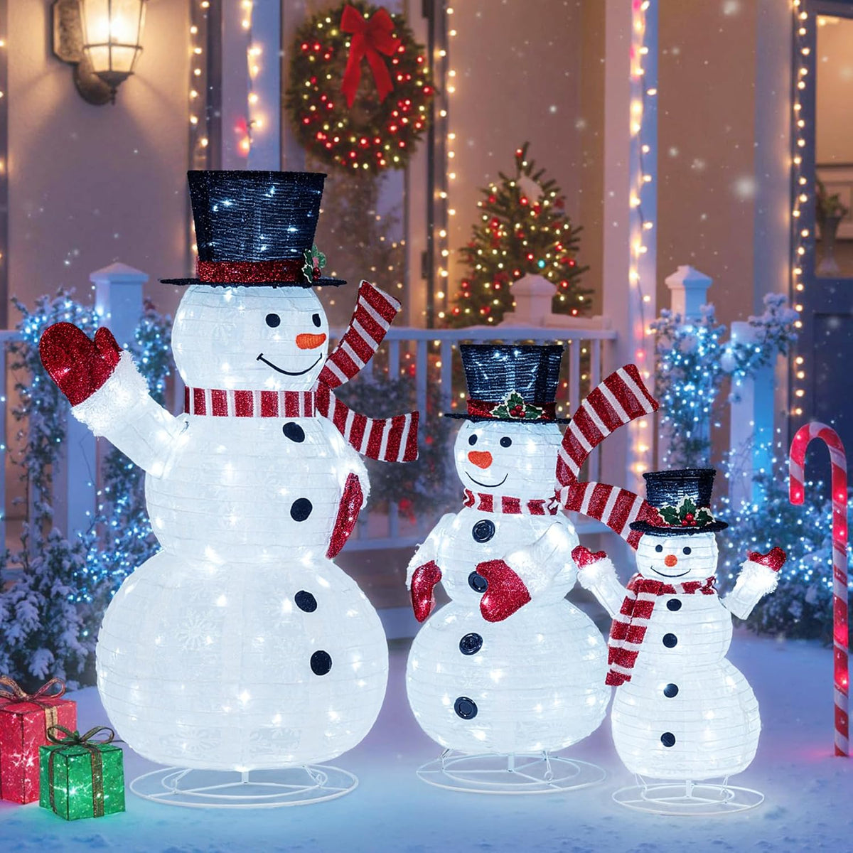 tangkula 3-piece christmas lighted 3d snowman family, 4.1, main product view