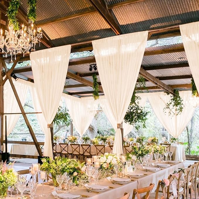 MODFUNS Champagne Ceiling Drapes for Parties 2 Panels 5FTx20FT Sheer Fabric for Draping Chiffon Curtain Ceiling Backdrop Wedding Arch Drapes Fabric Tulle Wedding Curtains Banquet Hall Tent Drapery