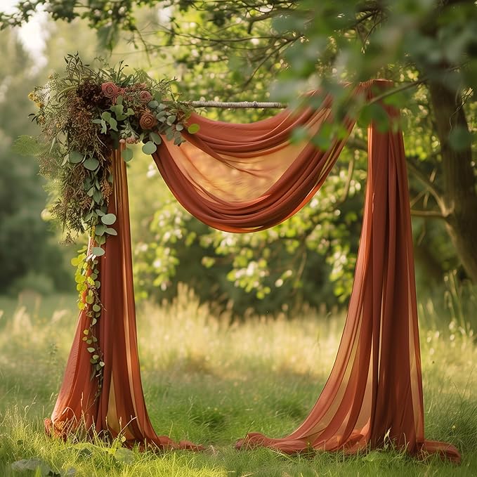 Wokceer Wedding Arch Draping Fabric Terracotta 3 Panels 28.7" x 20FT Sheer Fabric Drapes Backdrop Arch Draping Fabric for Wedding Ceremony Birthday Party Bridal Shower Decoration