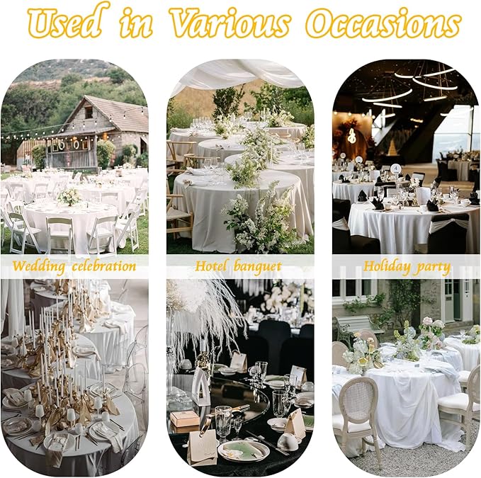 KKJIAF 1 Pack 60 Inch / 5ft Round Table Cloth, White Overlay Round Satin Table Cover, Silky Satin Dining Tablecloths for Wedding Buffet Parties Banquet Decoration