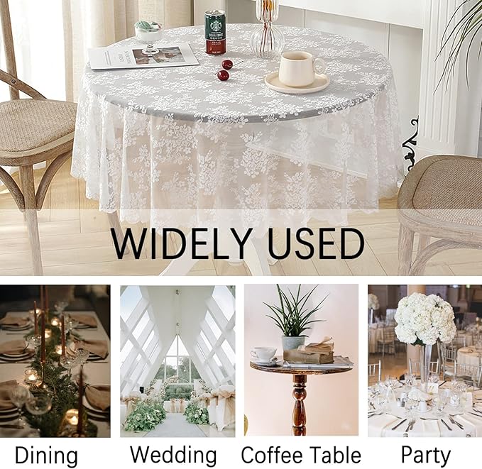 Jeloris Round Lace Tablecloth with Elegant Scalloped Bottom for Any Special Event Such as Wedding, Birthday Party, Baby Shower, Anniversary (78 inch, Style 1)