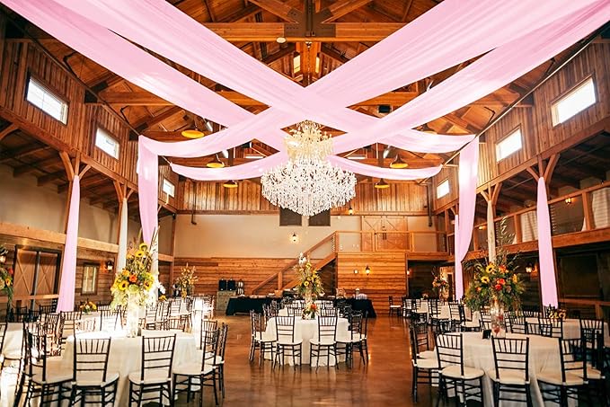 6 Panels Pink Ceiling Drapes for Wedding 5ftx20ft Ceiling Drapes Wedding Arch Draping Fabric Cheesecloth Sheer Curtain Romantic Ceiling Decorations for Weddings Party Banquet Ceremony Stage