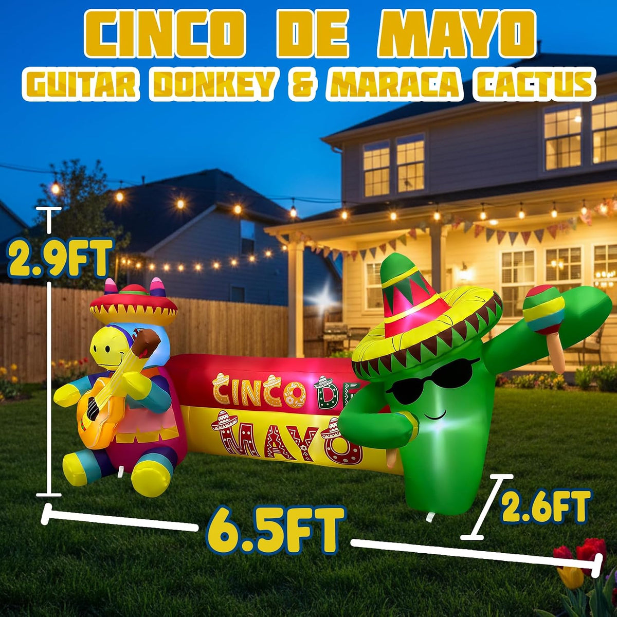 6.5ft long cinco de mayo inflatables outdoor decorations shown in use