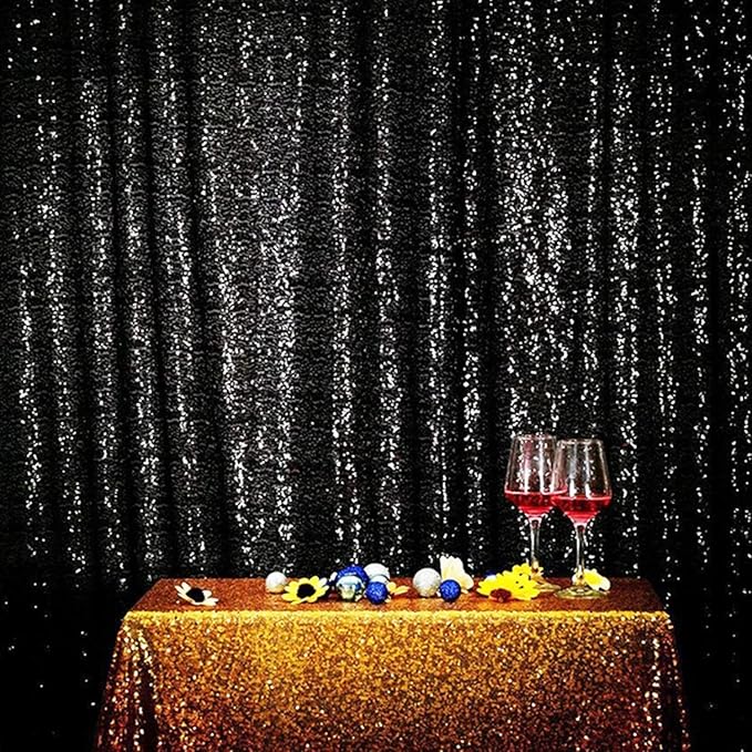 Poise3EHome 6FT x 6FT Black Sequin Photography Backdrop Curtain for Party Decoration