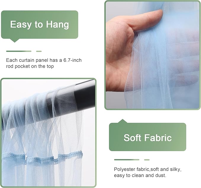 Tulle Backdrop Curtain with Lights String 10FT X 10FT Baby Blue Sheer Tulle Backdrop Curtains for Wedding Birthday Party Reception Photo Booth Background Decorations (2 Panels 5x10FT)
