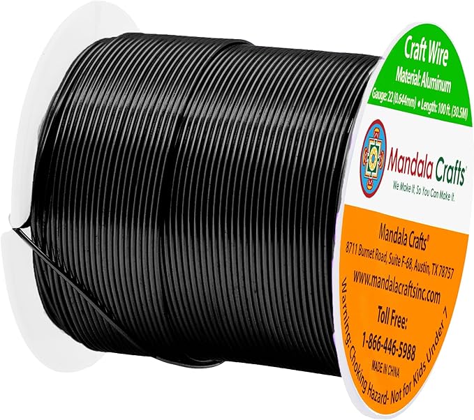 Mandala Crafts 22 Gauge Anodized Aluminum Craft Wire for Jewelry Making - 100 FT Colored Flexible Black Wire - Bendable for Bonsai Armature Crafting Sculpting