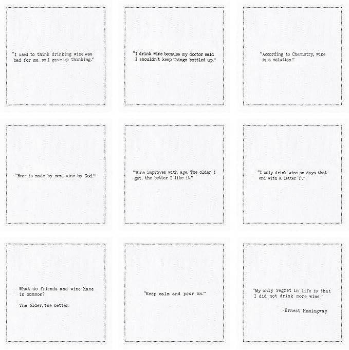 Five Star Napkins Wine Quotes, White Cotton Cocktail Napkins, Beverage Napkins, Bar Napkins, Cloth Napkins, Party Napkins, Events, Holidays, Weddings, Birthdays, Disposable, 4.5" x 4.5"- (50x)