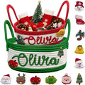 Personalized Christmas Woven Basket Custom Name Christmas Gift Basket Customized Toy Storage Basket Festive Storage Organizer for Holiday Decor Boy&Girl Christmas Gifts