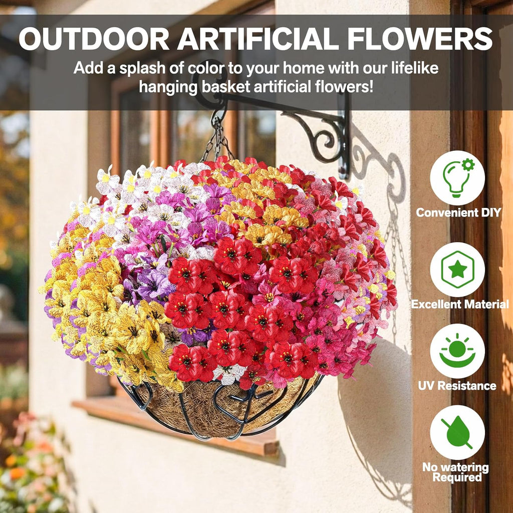 Powbrace 22 Pack Artificial Flowers for Outdoor Indoor Fake Plants, Faux Silk Flowers for Outdoors Outside Front Porch Hanging Planter Window Box Garden Spring Decoration(Multi-Colour)