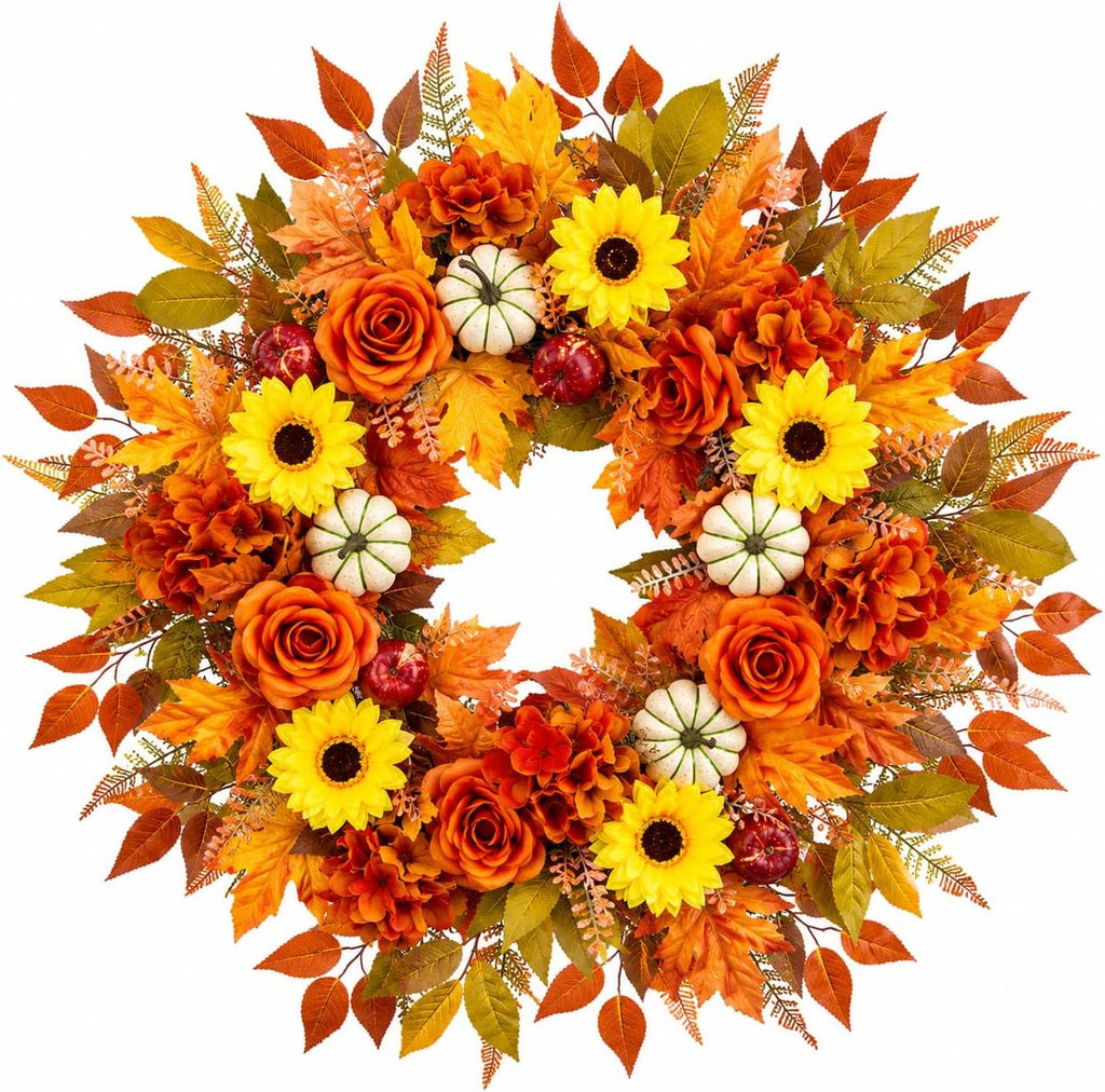 24" fall wreath for front door harvest with, main product view