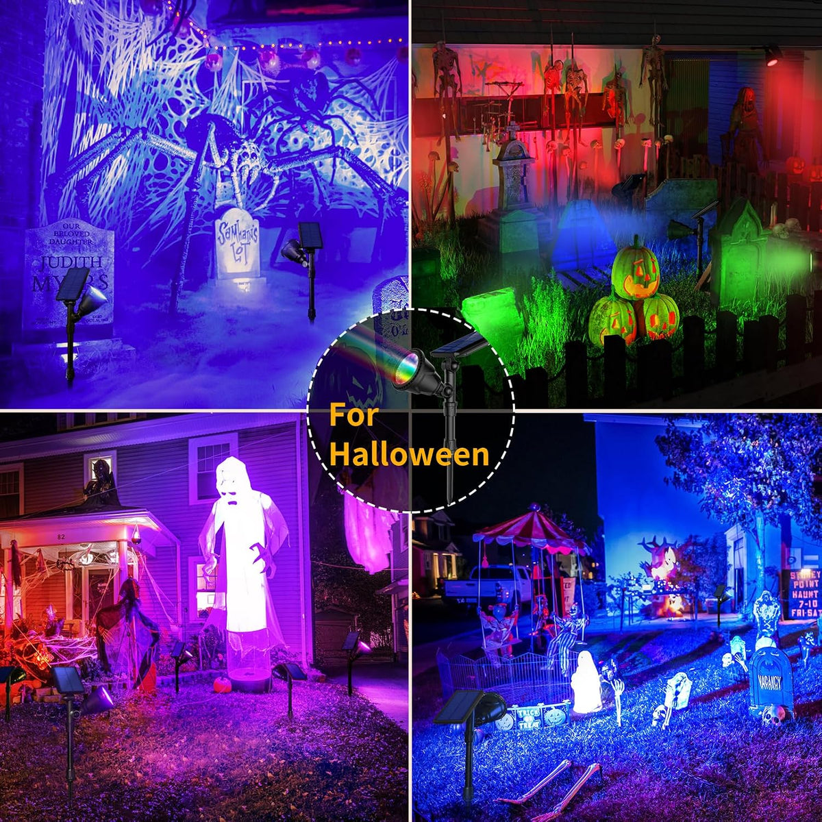 ROSHWEY Solar Spot Lights Outdoor, 7 Colors Halloween Christmas Outdoor Light...