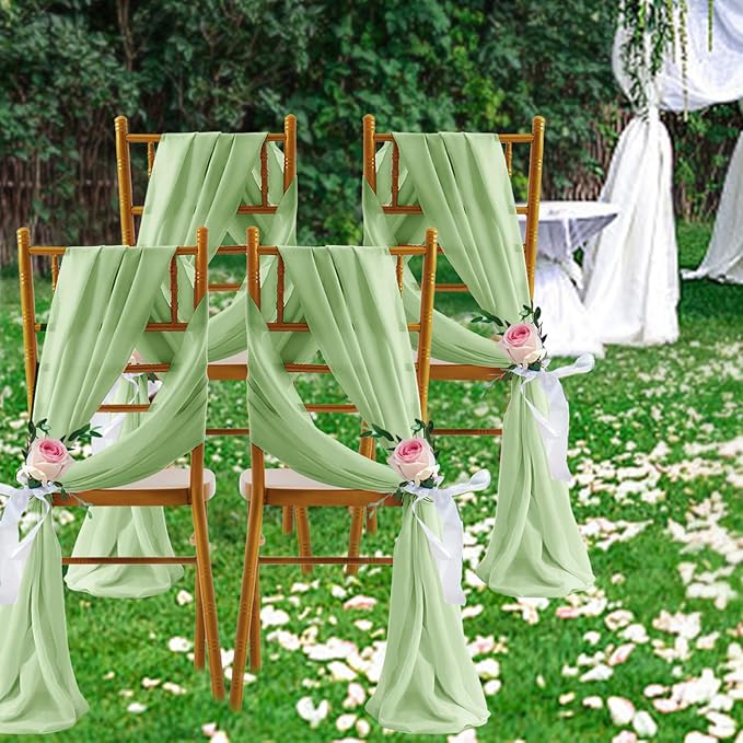 SiinvdaBZX 2 Panels Wedding Arch Draping Fabric 30" x 20Ft Sage Green Sheer Chiffon Fabric Outdoor Extra Long Decorative Drapery Fabric for Party Ceremony Ceiling Curtain Backdrop