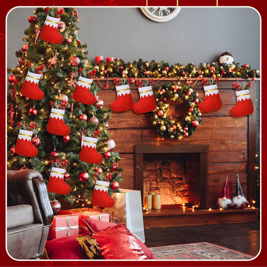Ceenna 48 Pcs 5 Inch Mini Summer Christmas Stockings Bulk Felt Xmas Stockings July in Christmas Tree Hanging Ornament for Family Holiday Decoration DIY Craft Xmas Kids Stocking Bags(Classic)