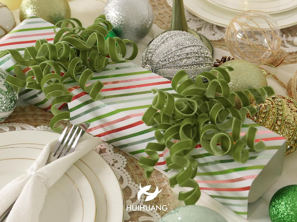 HUIHUANG Moss Green Bows for Gift Wrapping Self Adhesive Christmas Green Gift Bows Burst Curly Ribbon Bows for Presents, Gift Wrapping, Treat Bags, Party Favor, Crafts-6 inch x 6 Counts