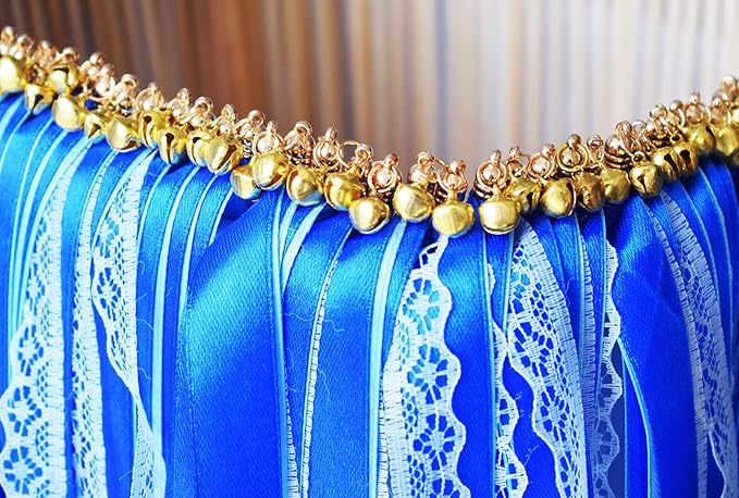 100 Pack Blue Lace Wedding Ribbon Wands Streamers with Bells Silk Fairy Wands Sticks Wedding Exit Ribbon for Party Activities Bridal Shower Send Off Holiday Celebration