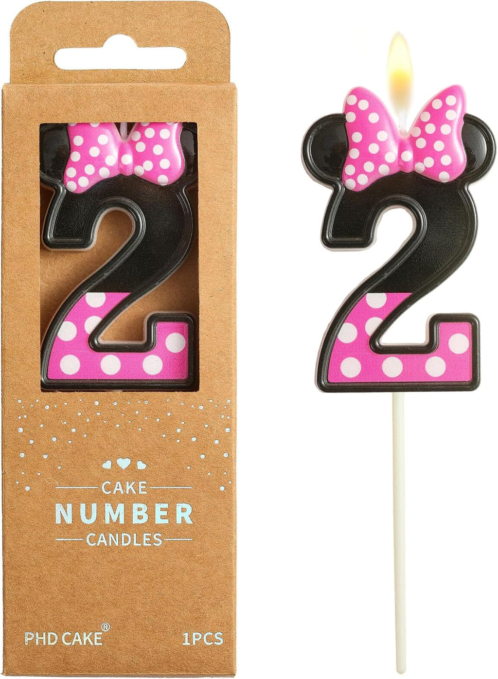 PHD CAKE 2.76 Inch Cartoon Pink and Black Mouse 2 Number Birthday Candles, Anime Cartoon Number Candles, Cake Number Candles, Party Celebration, Style Candle