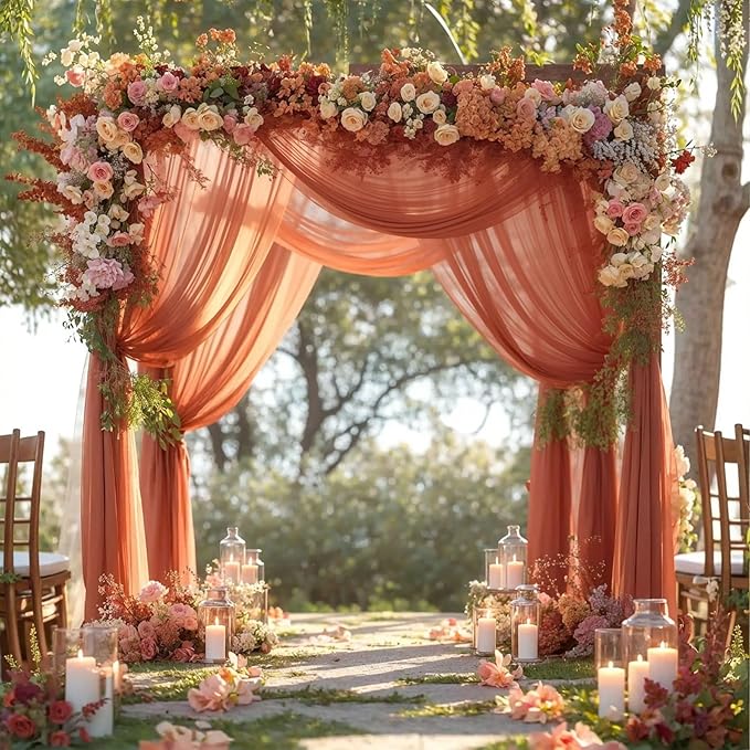 Wedding Arch Draping Fabric, 2 Panels 28" x 19Ft Terracotta Wedding Arch Drapes Sheer Backdrop Curtain for Wedding Ceremony Party Ceiling Decor