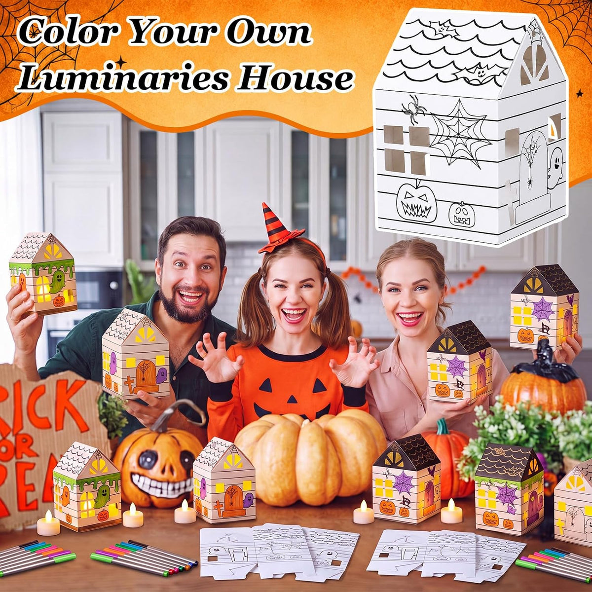 Glooglitter 36 Sets Halloween Lantern Craft Kit, DIY Paper Haunted House