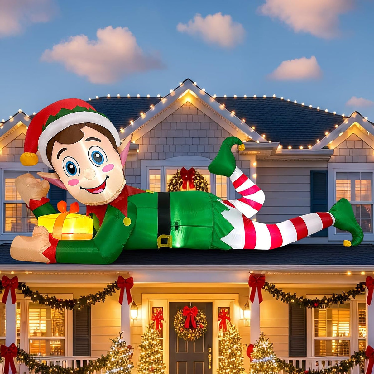 aerwo 10ft christmas inflatable outdoor decoration, giant lying, main product view
