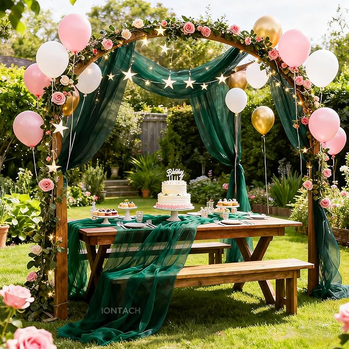 Wedding Arch Draping Fabric 29" x 19Ft Sheer Drapes for Backdrop Wedding Ceremony Reception Ceiling Decor Curtain Baby Bridal Shower Decoration (Hunter Green, 3 Panels)