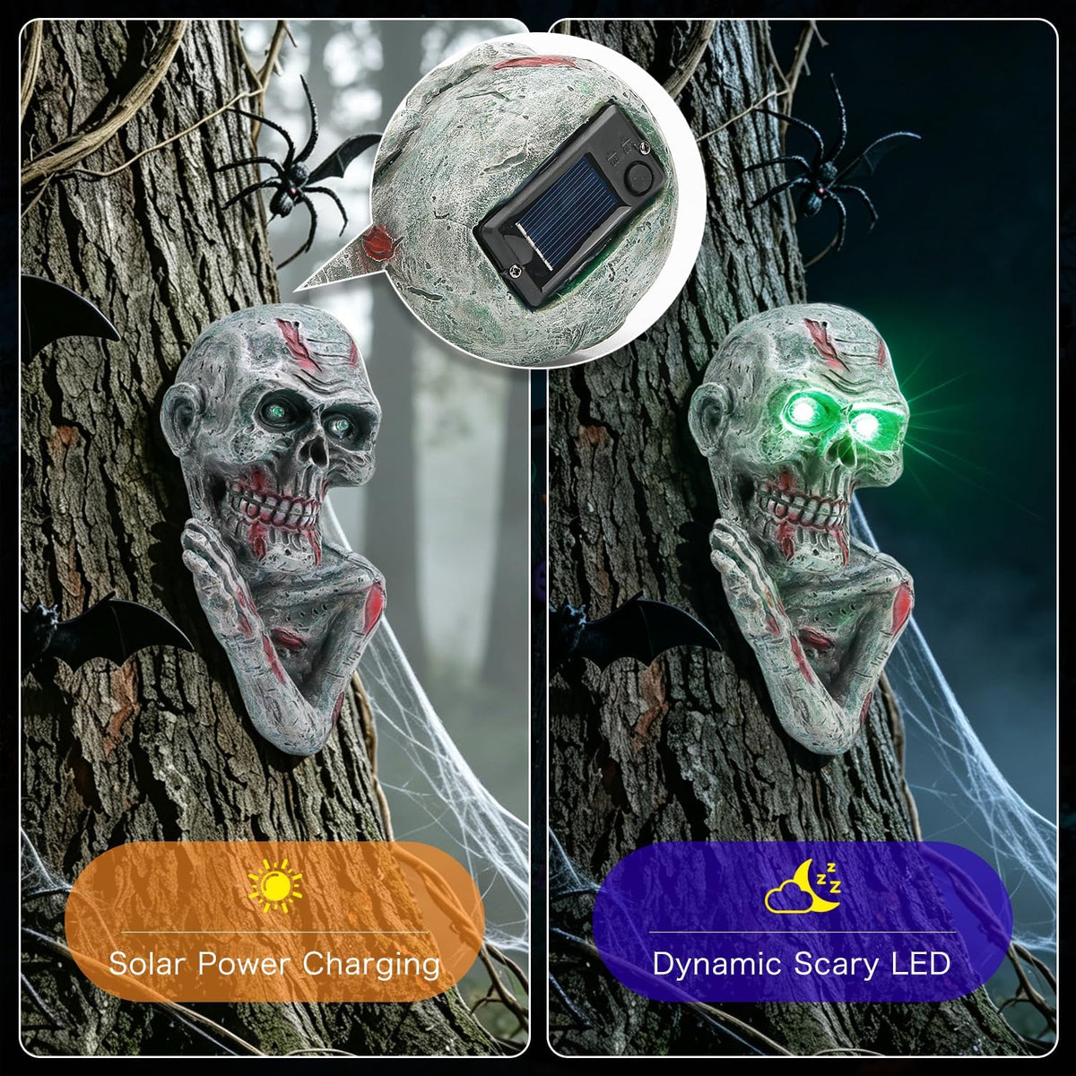 Solar Halloween Decorations Outdoor 9'' Skeleton Tree Peeker - Resin ...
