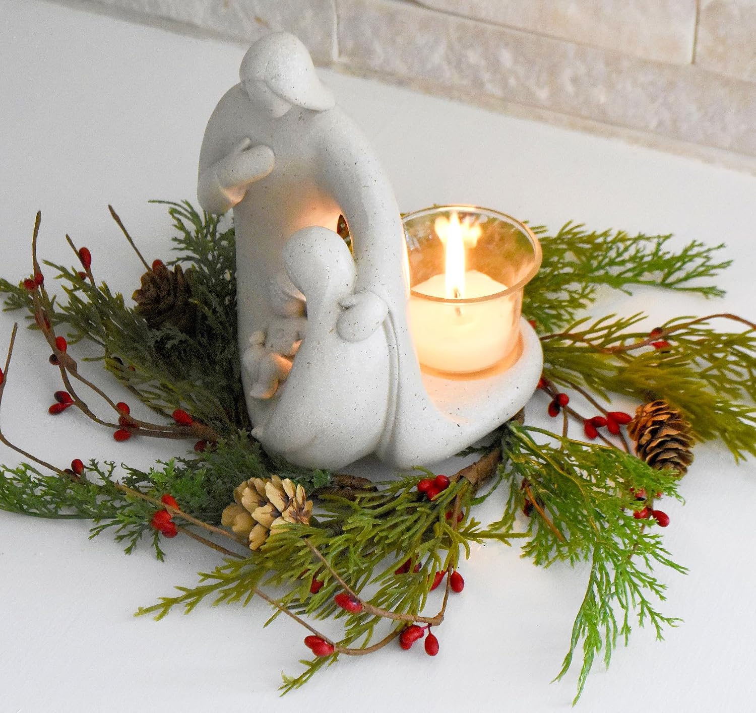 Nativity Sets for Christmas Indoor Statue with LED Tealight Candle Holder Contemporary Style Decoration Holy Family Figurine Gift, Present, Decorate for Holidays