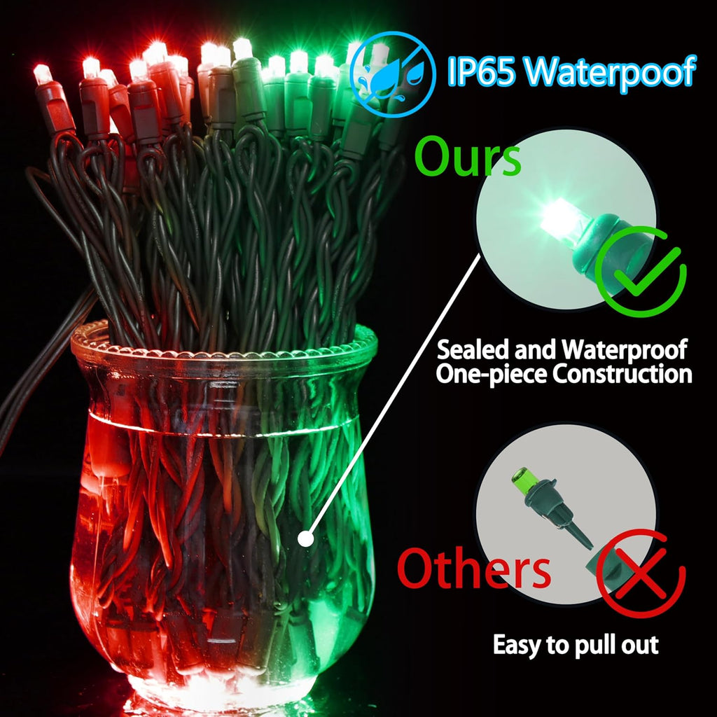 25ft 50 Counts red and Green LED Christmas Lights - Commercial Grade Christmas Lights Outdoor Waterproof,LED Lights 5mm Wide Angle Green Wire, Xmas Tree Lights, IP65, UL