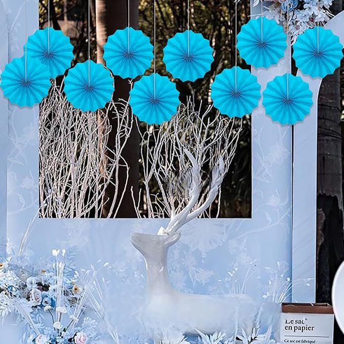 BARTHEW Blue Hanging Paper Fans,Blueaccessories Paper Decorations for Party,Blue Harmony Classroom Decorations,Party Decorations for Boys 8in Hanging Paper Fans 30 Color DIY Set (Sky Blue)