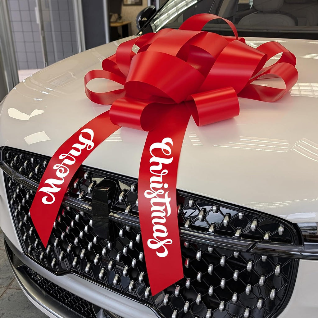 CarBowz Big Merry Christmas Car Bow, Giant 30" Bow, Non Scratch Magnet, Weather Resistant Vinyl (Red)