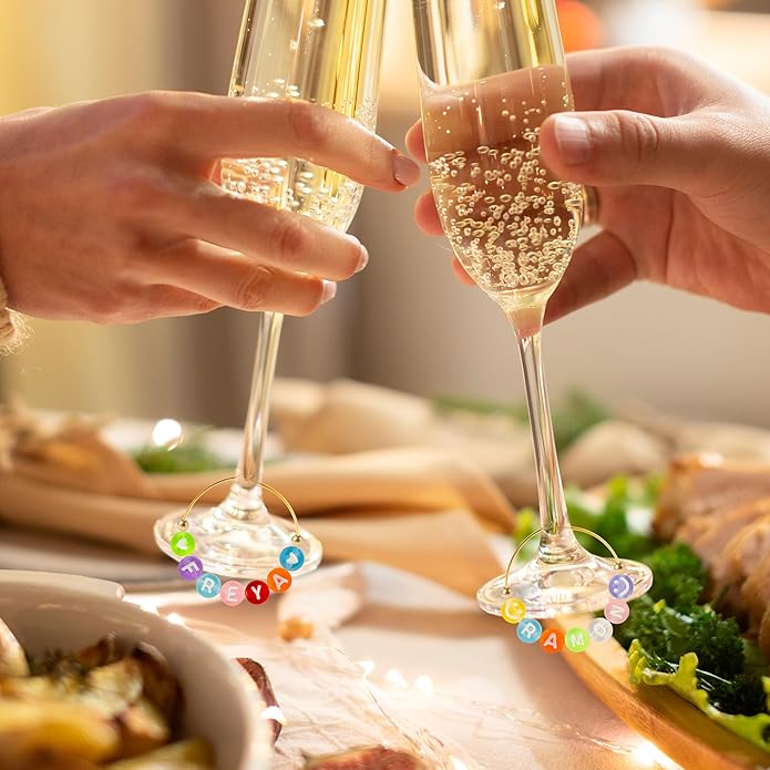 DIY Wine Glass Charms - 26 Sets Elegant Personalize Wine Glass Markers Tags Decor Kits with Guest or Friends Drink Identification for Wedding Cocktail Bachelorette Holiday Party (Reusable)